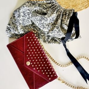 Rebecca Minkoff studded leather maroon Wallet-on-a-chain crossbody purse rare